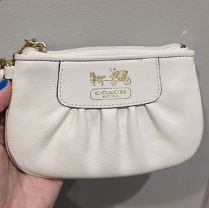 coach white leather wristlet with golden hardware